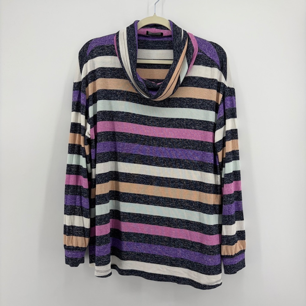 Lane Bryant Womens 14/16 Multi Striped Cowl Neck Knit Long Sleeve Top